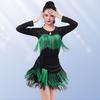 Womens Latin Dance Top With Fringe Rhinestone Embellishment Long Sleeve Modern Ballroom Costume