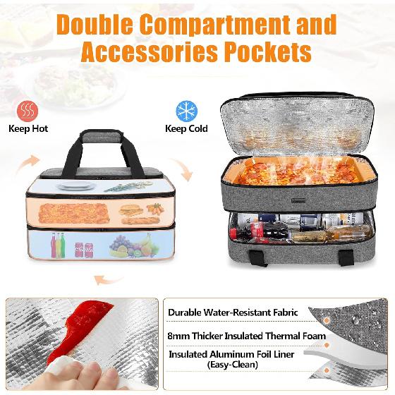 Trunab Casserole Carrier for Hot or Cold Food Insulated Casserole Dish Carrier Thermal Tote Bag for Picnic, Fits 9 ×13  Baking Dish, 11 x 15 Foil