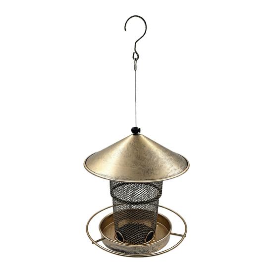 Bird Feeder with Rainproof Roof Metal Feeder Large Capacity Grain Storage Bin And Tray Feeder for Outdoor Garden Patio D