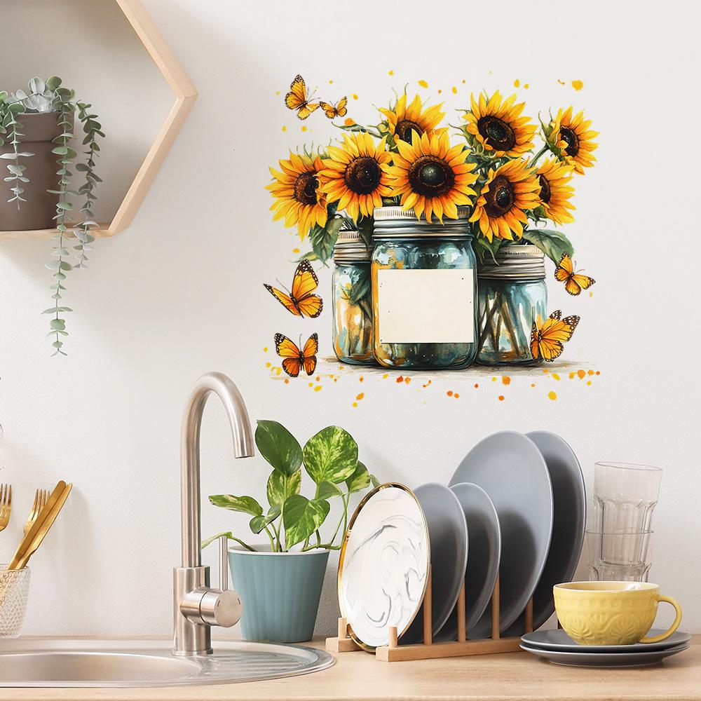 Painted Bright Sunflower Vase Bedroom Living Room Home Background Beautification Decoration Wall Stickers
