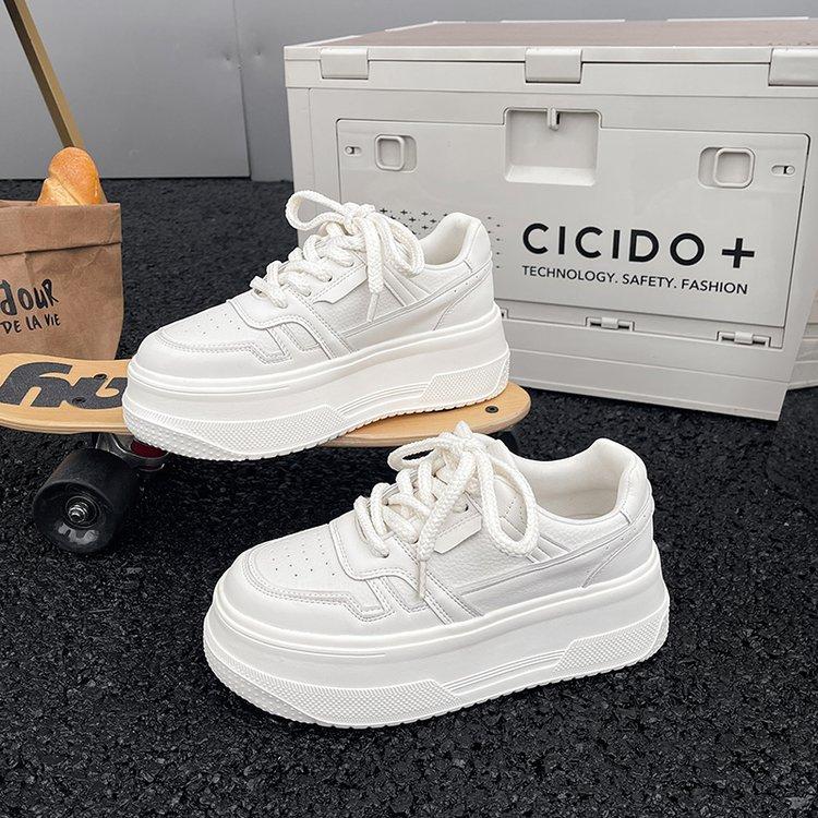 Little White Shoes Women's Autumn 2025 New Thick Baseplate Shoes Versatile Small Inner Height Increase Casual Sports Muffin Shoes