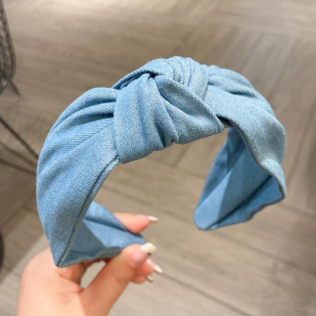 PROLY New Fashion Hairband For Women Classic Denim Cloth Headband Center Knot Casual Turban Adult Wide Side Hair Accessories