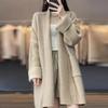 Loose Fit Mid Length Open Front Cardigan Sweater Coat for Women Lapel Long Sleeve Large Pockets Solid Color Outwear