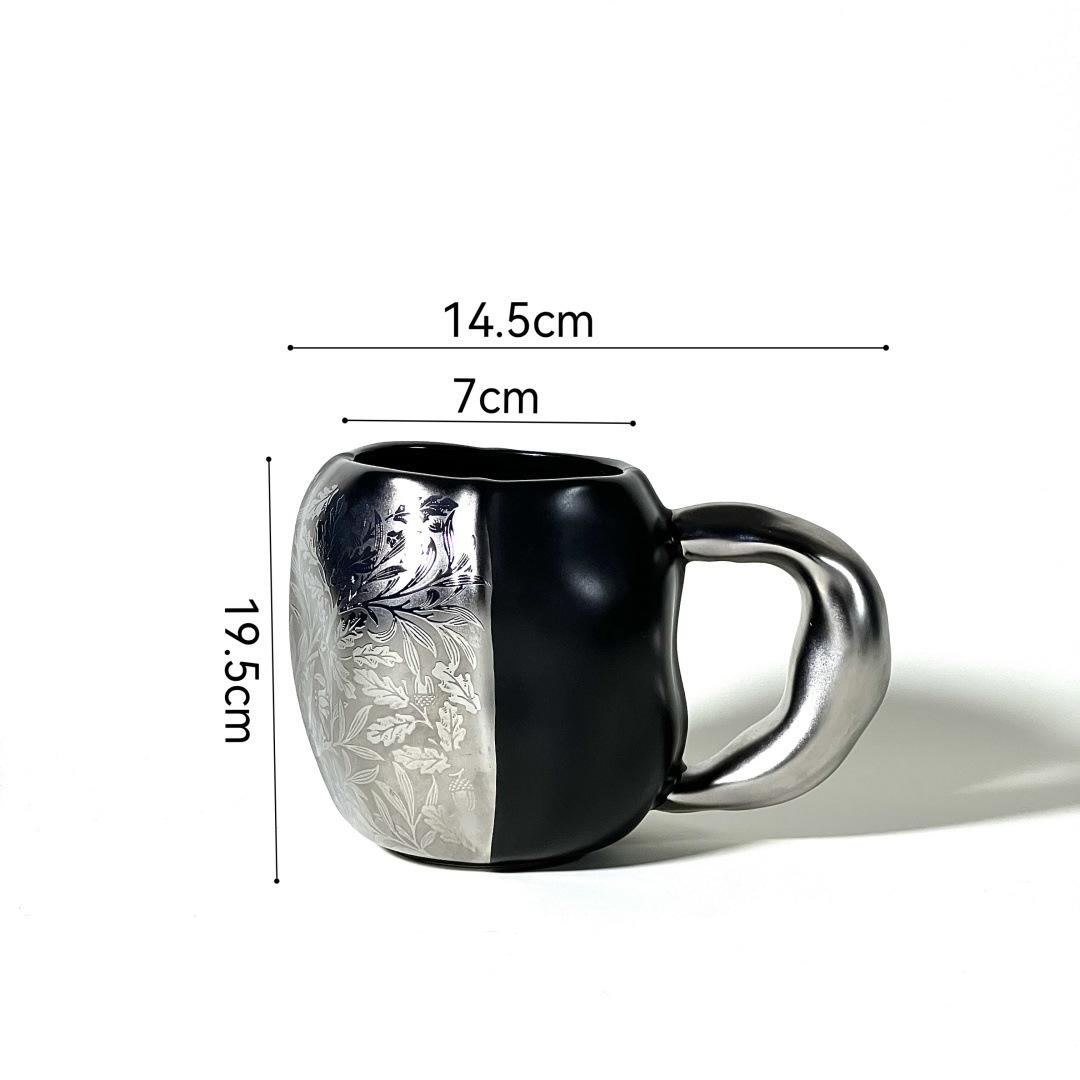 Morris Ceramic Mug, Dark Silver Hand Pinch Pattern Design, Oblique Cup, Creative Gift, Household Couple Cup Fashion 350ml