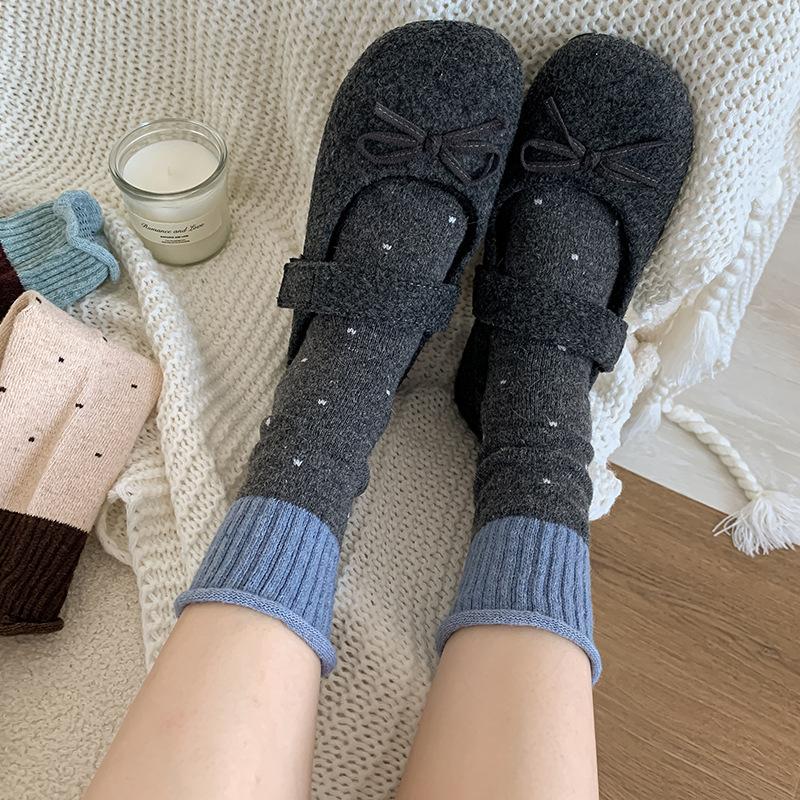 Wool Socks Children'S Stacking Socks Season Fleece Thickened Warm Color Matching Retro Polka Dot Curled Cashmere Medium Tube Socks