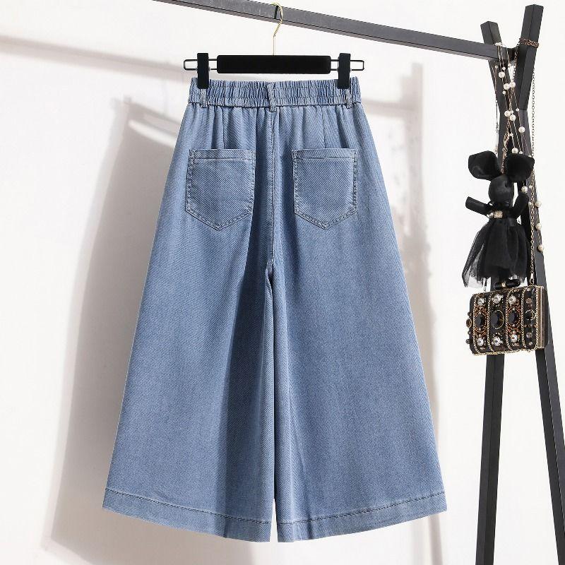 Jeans für Damen, Sommer, dünn, hohe Taille, schlankmachende und fleischbedeckende, verkürzte, lockere und vielseitige Hose mit weitem Bein