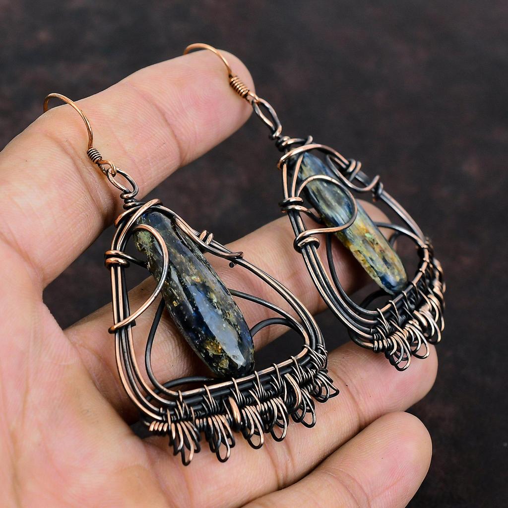 Kyanite Rough Earring Copper Wire Wrapped Earrings Natural Gemstone Jewelry Handmade Amazing Earring Designer Copper Jewelry Gift For Women
