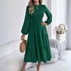 Women's Fashionable Color Round Neck Long Sleeved Loose Dress With A Large Display