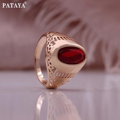 585 Rose Gold Color Inlaid Venetian Red Artificial Zircon Women's Ring