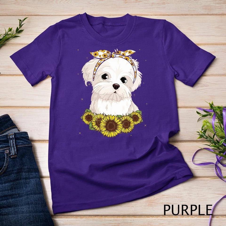 Girls Women Mom Maltese Dog Sunflower Gift T-Shirt Unisex T-shirt 5 S