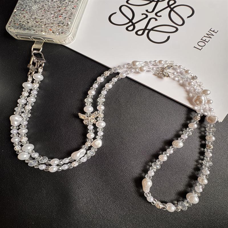 Fashion Pearl Butterfly Phone Lanyard With Pvc Beaded String For Women And Men