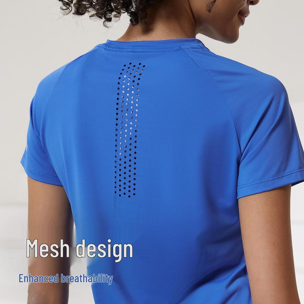 Women's Quick-Dry Reflective Mesh T-Shirt - Nude Feeling, Breathable, Elastic Fitness Top for Running & Training