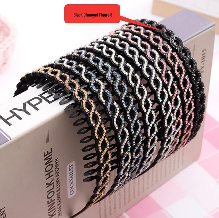 Hollow Willow Leaf Rhinestone Non-Slip Headband with Diamond Wave Design
