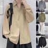 Men Spring Fall Shirt Turn-down Collar Loose Fit Retro Japanese Style Single-breasted Long Sleeves Pure Color Mid Length Young Formal