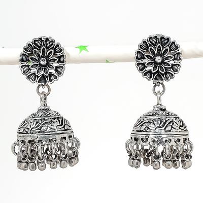 Natural Indian Look Jhumki Gemstone Silver Tribal Bali Earring 1.77" C9Y95