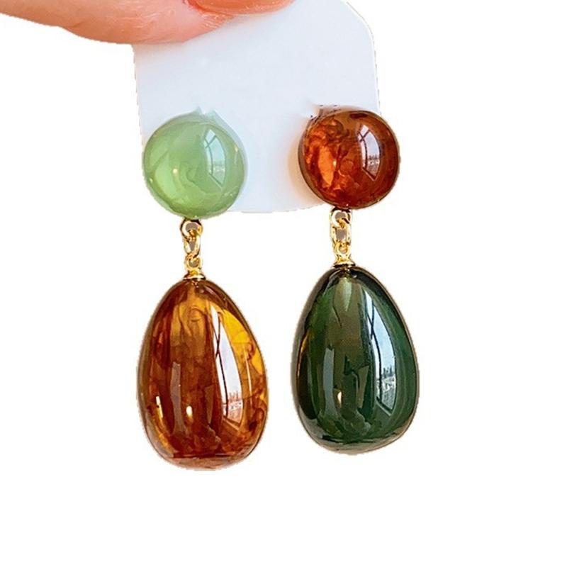 Asymmetric Drop Dangle Earrings Geometric Color Block Designs Resin for Women Vintage Fashion Gift Comfortable Wear
