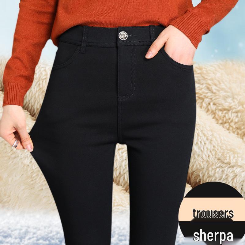 New 2025 Plus Size Women's Fleece-Lined High Waist Black Leggings - Thickened, Skinny Fit for Autumn and Winter