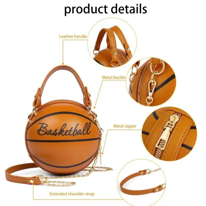 2024 New Fashionable Women's Shoulder Bag, Leather Chain Basketball Bag, Letter Printed Crossbody Bag