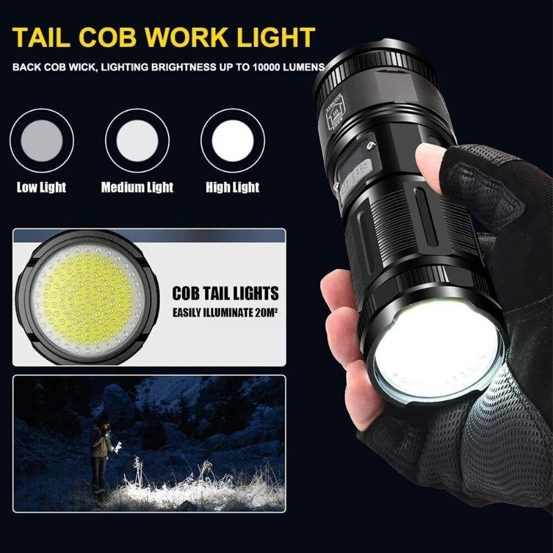 3500LM 50W High Power Rechargeable Flashlight LED Long Range With Display COB Tail Light lantern Built-in battery Type-C Stronglight Torch