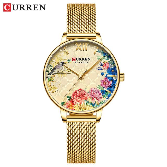 CURREN Frauen Uhren CURREN Schwarz Uhr Edelstahl Mesh Quarz Armbanduhr Weibliche Casual Charme Uhr für Damen Relogios feminino