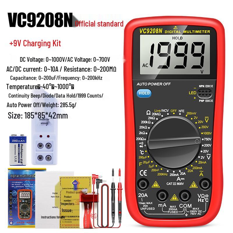 Shengde DT9205N High-Precision Digital Multimeter with Anti-Burn Protection and Auto Power-Off