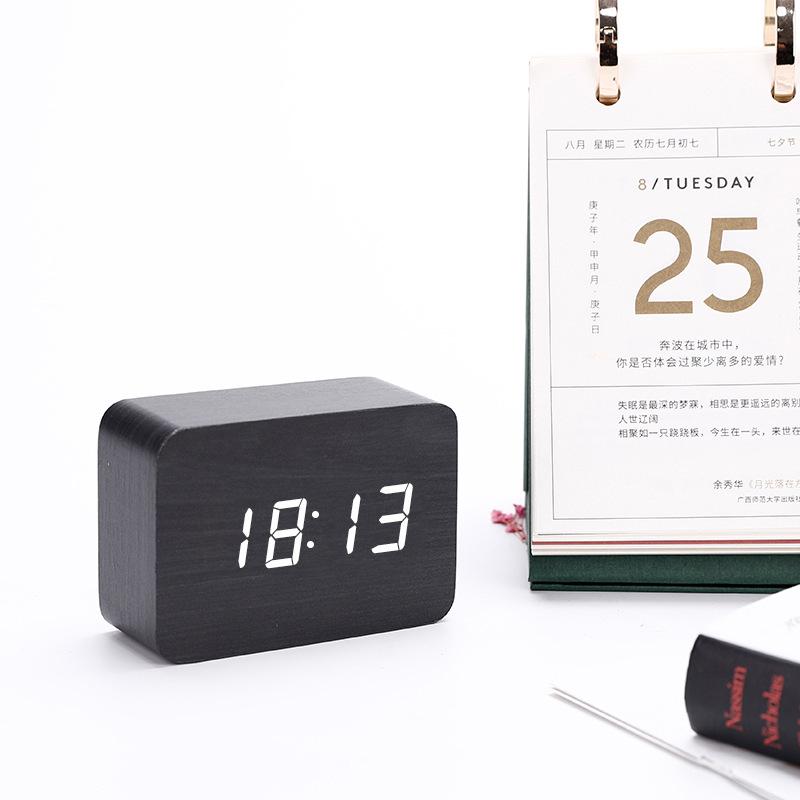 Wooden Clock Electronic Wood Clock Square Clock Sleeping Small Alarm Clock Smart Digital Clock