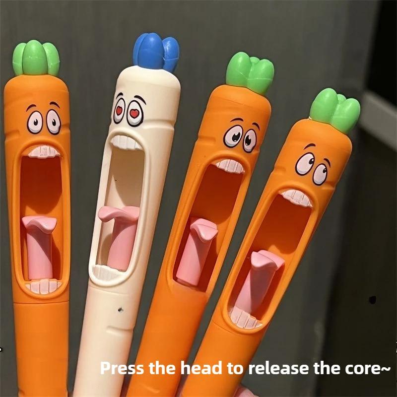 4Pcs Funny Carrot Press Type Black Quick Dry Gel Pen High Value Creative Stress Relief Writing Tool For Study Office School