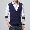T-shirt da uomo T-shirt autunnali Camicia da uomo di grandi dimensioni con collo a polo Camicie a maniche lunghe da uomo d'affari coreani a colori a contrasto