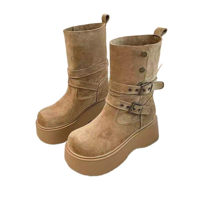 Fashionable Versatile Thick Soled Midsole Boots Women's Autumn Winter New Warm Women's Snow Boots