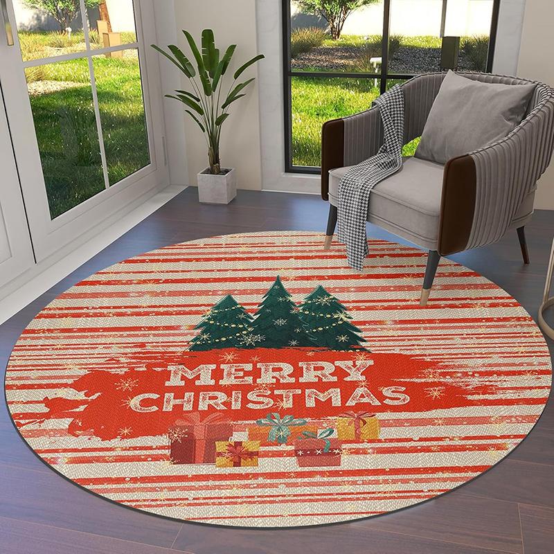 1pc Christmas Round Rugs: Merry Christmas Trees, Snowflakes & More! ,Christmas round carpet decoration.. 60cm