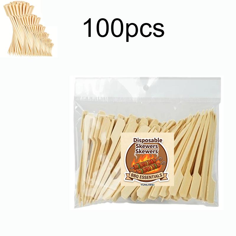 

100Pcs Bamboo Sticks Disposable Natural Bamboo Skewers BBQ Barbecue Sticks for Kabob Fruit Cocktail Camping Party Barbecue Tools
