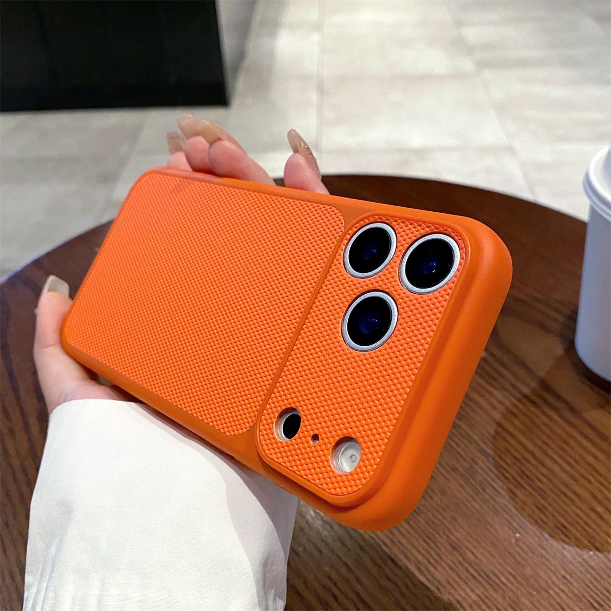 Simple Lichee Pattern TPU Leather Soft Phone Case for IPhone 17 16 15 14 Pro Max 17 16 15 14 Pro Matte Shockproof Back Cover iPhone 14 Pro оранжевый