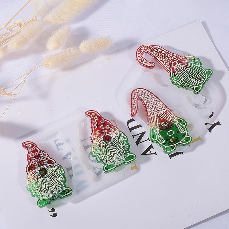 Christmas Santa Silicone Mould Keychain Xmas Tree Hanging Pendant Mold with Hole Luggage Tag Charm Jewelry Making Craft