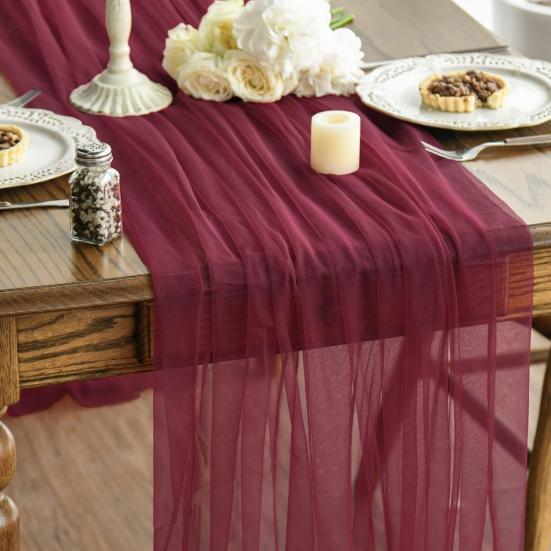 Tulle Table Runner Decorative Sheer Tablecloth Solid Color Table Runner Arch Aisle Veil for Bridal Shower Wedding Arch Dessert Table Decoration
