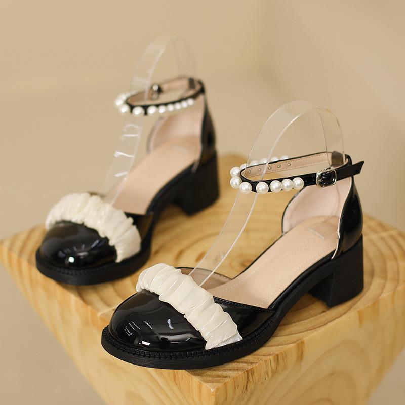 Coarse Heel Mary Jane High Heels Summer Shoes Female Tide Big Head Niche Rear Empty Single Shoes Fairy Bag Head Sandals