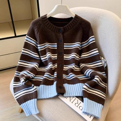 Striped Knitted Cardigan Autumn and Winter Sweater Korean Style Top