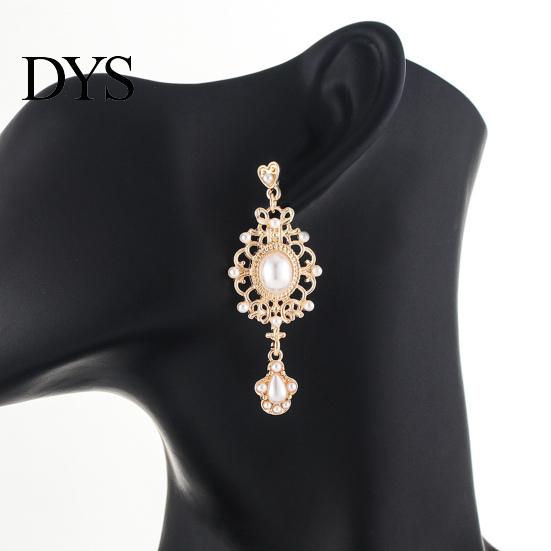 Pendant Earrings 1 Pair Dangle Royal Court Design Faux Pearl Geometric Pattern Classical Temperament Dress Up Ornamental Retro Baroque Stud