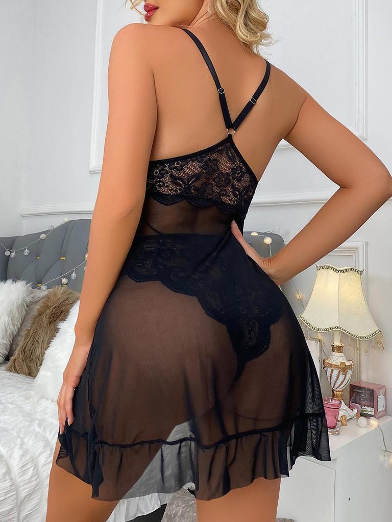 erotic underwear lace nightgown, female sexy suspender lace suit mesh pajamas