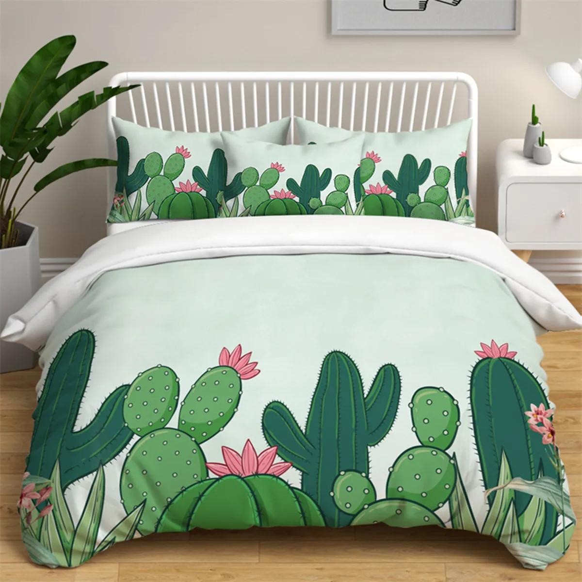 

Carton Gren Cactus Poted Soft Duvet Cover Polyester Gren Plant Adorable Lovely Tropical Plant for Children Boy Girl for Bedrom Decorations 135*200cm Eu-Single