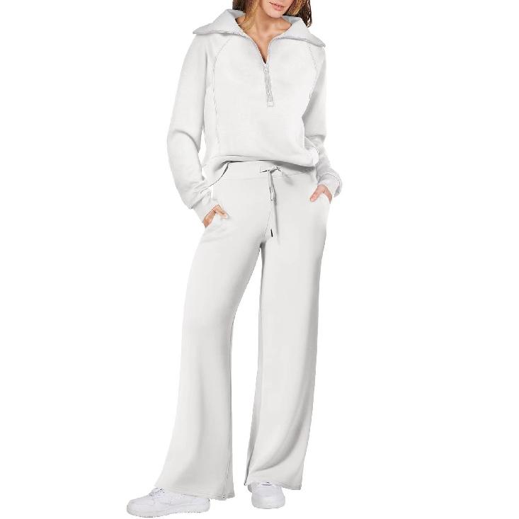 Autumn Fashion Casual Sports Set: Zippered Long-Sleeve Women's Sweatshirt and Wide-Leg Pants Two-Piece Set