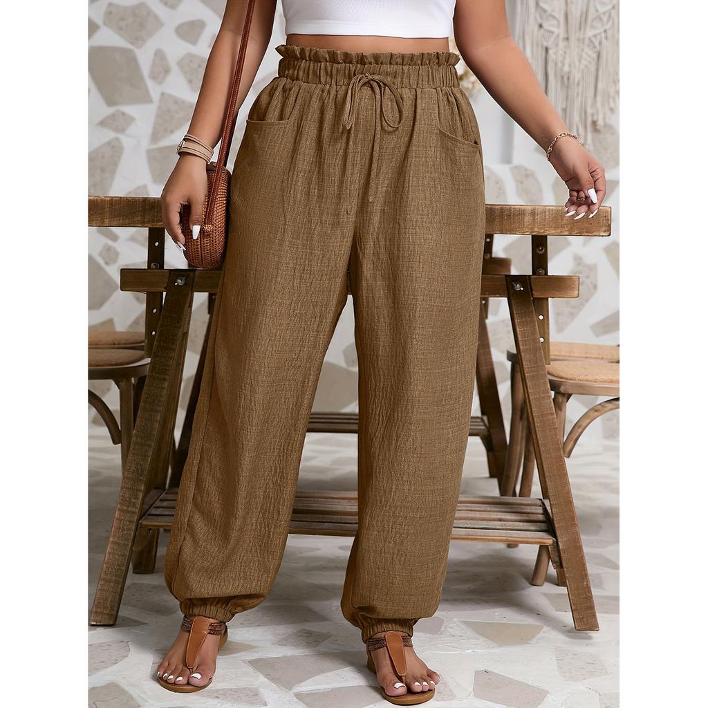 Damen Lässige und Modische Lockere Elastische Bund Kordelzugverschluss Einfarbig Hose