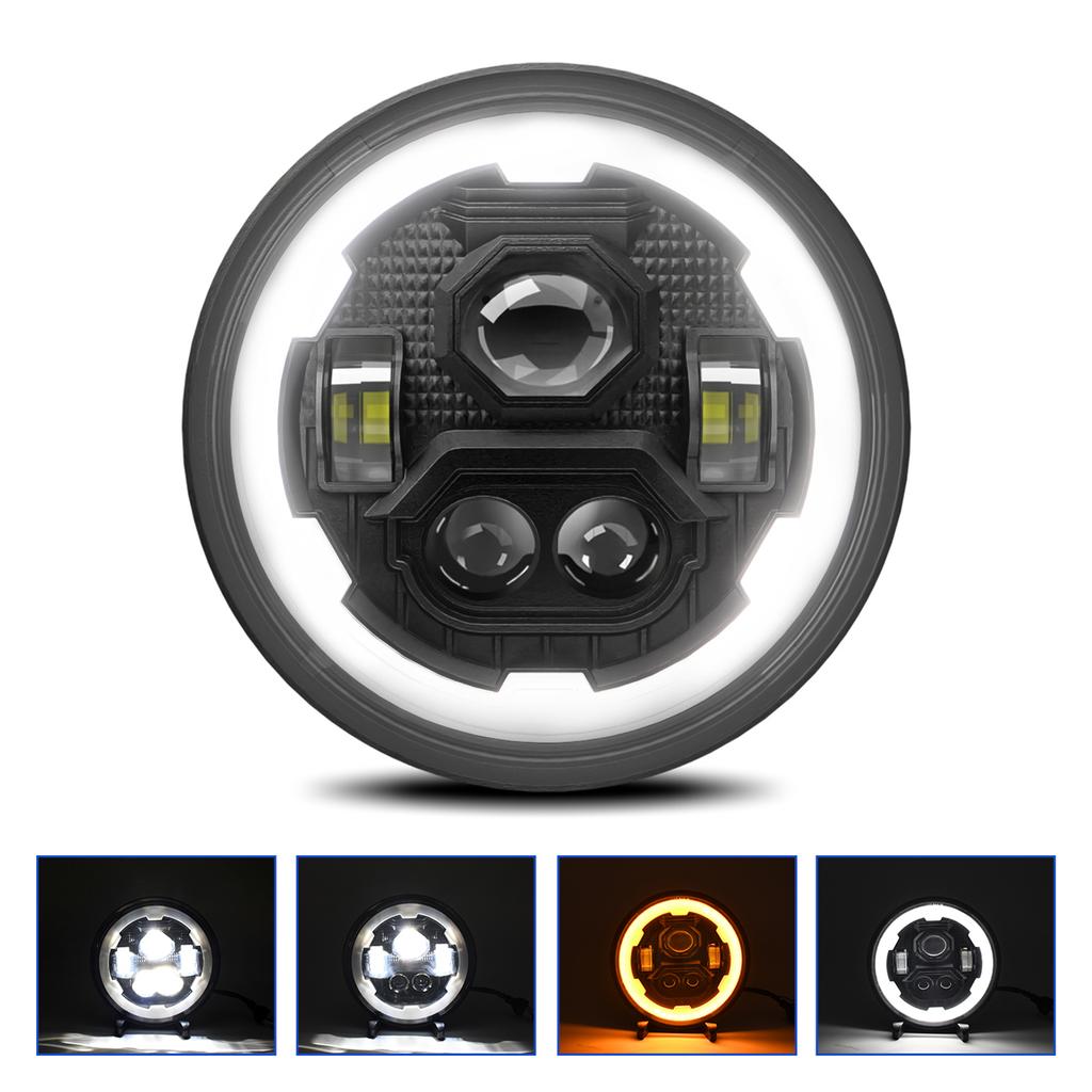 7 Inch Car LED Headlight 7" Round Headlight with White High Low Beam DRL and Amber Turn Signal
