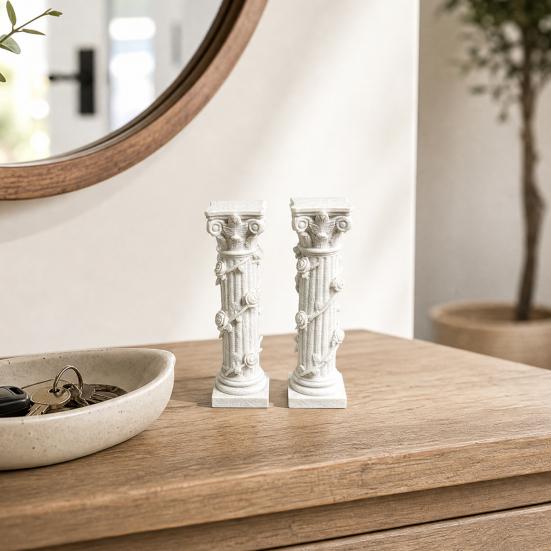 Hvid Korinthisk Søjle Ornament, 3D Printet Blomsterranke Søjlestatue, Romersk Søjle Skrivebordsornament til Hjemme Skrivebord Hylde Dekoration