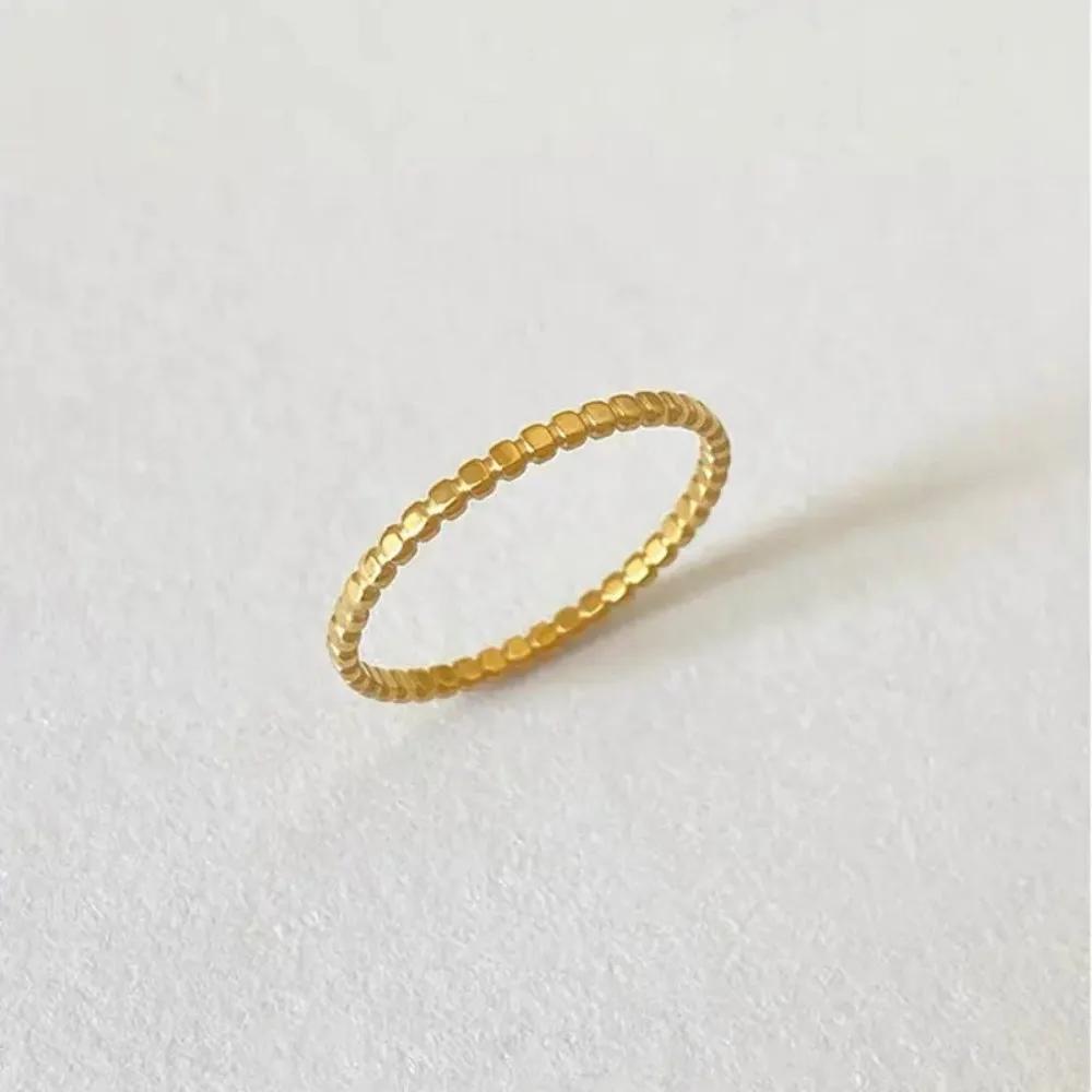 2/4mm Tiny Thick Selection Gold Color Beaded Stainless Steel Rings for Women Retro Statement Plain Band Knuckle Stacking Jewelry