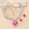 European & American Bridal Jewelry Set: Round Glass Diamond Earrings with Heart Pendant Necklace