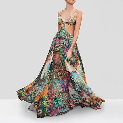 Women's Summer Temperament Printed Casual Halter Dresses