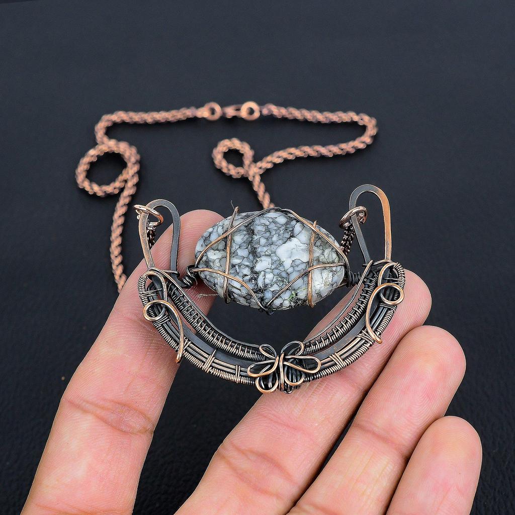 Glamorous Pinolith Gemstone Handmade Copper Wire Wrap Necklace Jewelry For Love