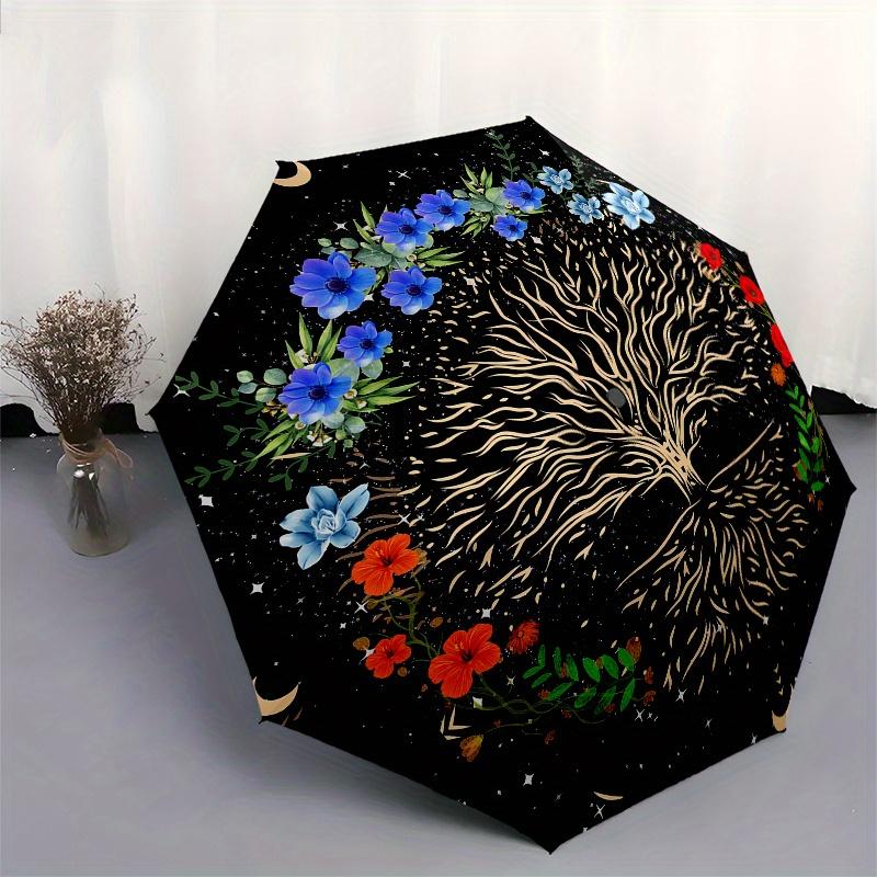 Starry Night Tree of Life Wall Art DecorUmbrella, Portable 3-Fold Compact Umbrella for Men & Women Gift
