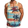 Men's Casual Hawaiian Print Outdoor Sports Tank Top Sleeveless Round Neck Summer Beachwear Lightweight Breathable Fabric