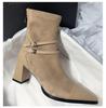 Exquisite Chunky Heel Pointed Toe Patchwork Ankle Boots - Plus Size, Mid Heel, Versatile, and Stylish Women's Elastic Skinny Boots